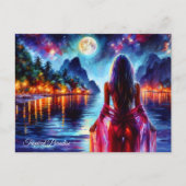 Carte Postale Dreamsea beach fille avec lune et lumières (Devant)