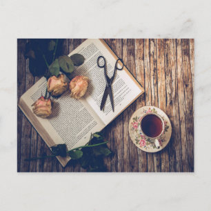 Carte Postale Dreamtic Romantic Book Rose Tea Time Postcard