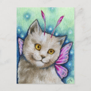 Carte Postale Dreamy - Cute Russian Blue Chat Fairy Art