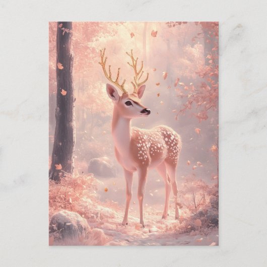 Carte Postale Dreamy Fawn en bois d'automne rose (Devant)
