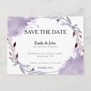 Carte Postale Dreamy Purple Aquarelle Feuilles/Enregistrer La Da