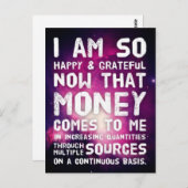 Carte Postale Droit d'attraction Manifestation de l'argent Citat (Devant / Derrière)