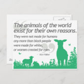 Carte Postale Droits des animaux - Alice Walker - conception de  (Devant / Derrière)