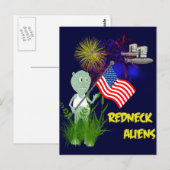 Carte postale drôle 4 juillet Aliens Redneck (Devant / Derrière)