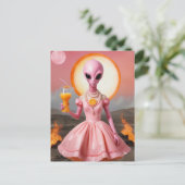 Carte Postale Drôle Alien Dame Avec Jus D'Orange Brûlant Le Dése (Debout devant)