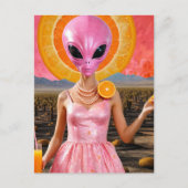 Carte Postale Drôle Alien dame en rose (Devant)