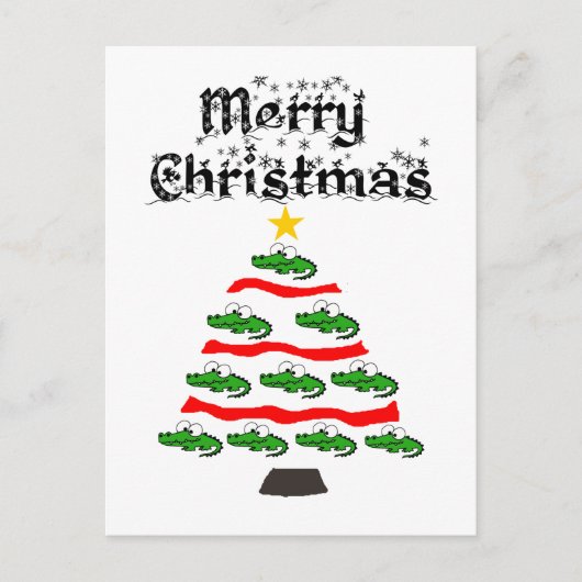 Carte Postale Drôle Alligator Caricature Arbre de Noël (Devant)