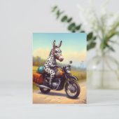 Carte Postale Drôle âne tacheté sur une moto (Debout devant)