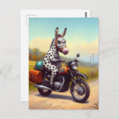 Carte Postale Drôle âne tacheté sur une moto (Devant / Derrière)