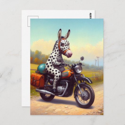 Carte Postale Drôle âne tacheté sur une moto (Devant / Derrière)