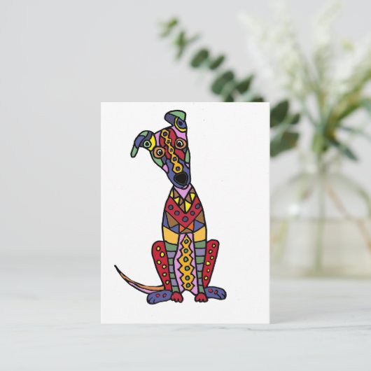 Carte Postale Drôle Artsy Greyhound Chien Art Abstrait (Debout devant)