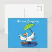 Carte Postale Drôle canard avec parapluie dessin animé (Devant / Derrière)