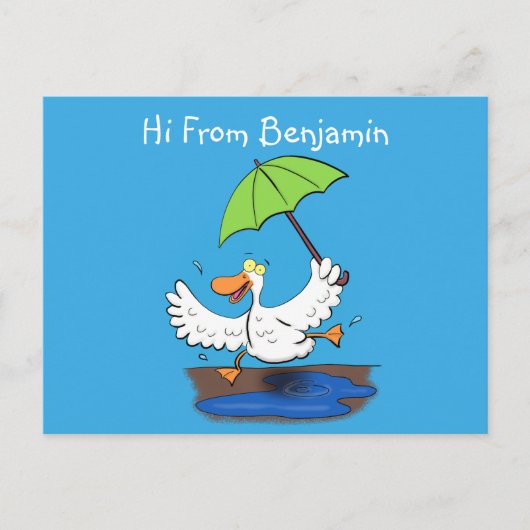 Carte Postale Drôle canard avec parapluie dessin animé (Devant)