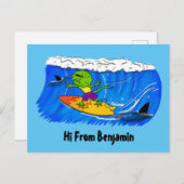 Carte Postale Drôle caricature de surf de lézard au cou (Devant / Derrière)