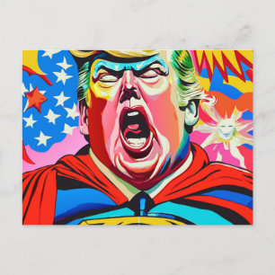 Carte Postale Drôle Caricature Superhero Donald Trump Portrait