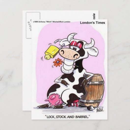 Carte Postale Drôle Cartoon Vache Cadeaux Tee - shirts et Objets (Devant / Derrière)
