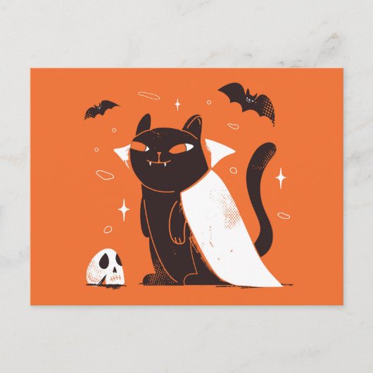 Carte Postale Drôle chat noir Vampire pour Halloween (Devant)