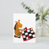 Carte Postale Drôle Cheval Jouer aux échecs Art Original (Debout devant)