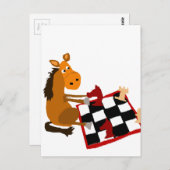 Carte Postale Drôle Cheval Jouer aux échecs Art Original (Devant / Derrière)