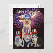 Carte Postale Drôle Chien/Chat 4 juillet (Devant / Derrière)