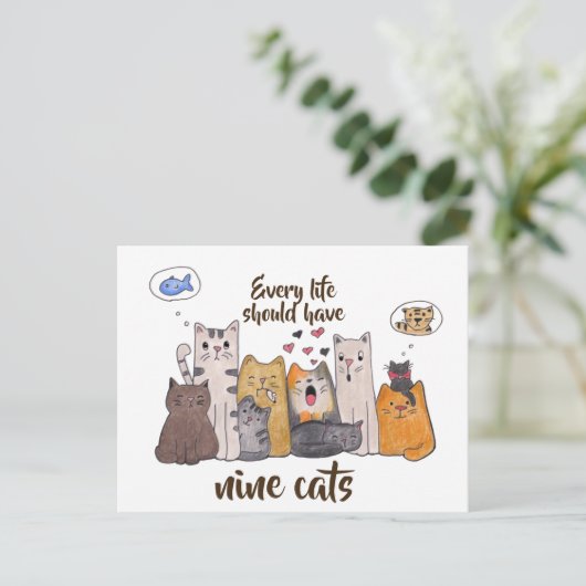 Carte Postale Drôle chien de chat| Chaque vie devrait avoir neuf (Debout devant)