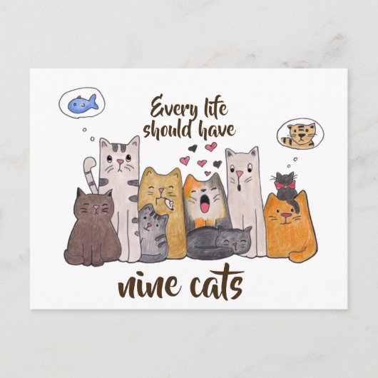 Carte Postale Drôle chien de chat| Chaque vie devrait avoir neuf (Devant)