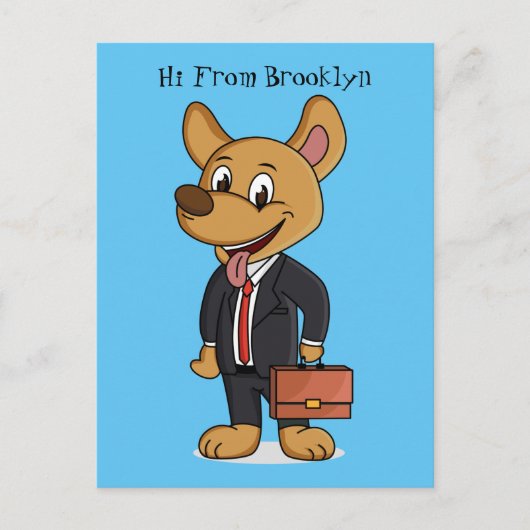Carte Postale Drôle chien en costume d'entreprise dessin animé (Devant)