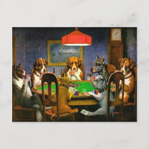 Carte Postale Drôle Chiens Vintages Jouant Poker