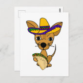 Carte Postale Drôle Chihuahua mangeant Taco Cartoon (Devant / Derrière)
