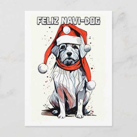 Carte Postale Drôle Citation de Noël mignon Chien de Père Noël W (Devant)