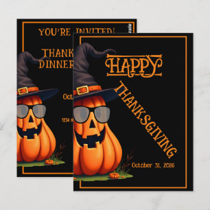 CARTE POSTALE DRÔLE CITROUILLE MIGNON JOYEUX PARTI DE THANKSGIVI