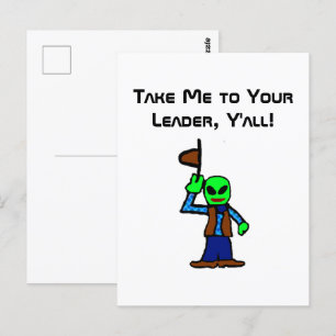 Carte Postale Drôle Cowboy Alien caricature avec enlèvement d'ov