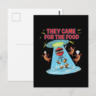 Carte Postale Drôle d'alien BBQ UFO Abduction Hot Dogs Burgers