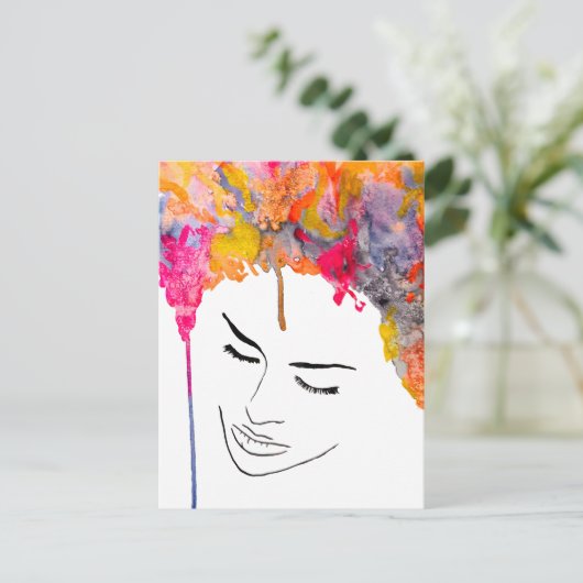 Carte Postale Drôle dame psychédélique cheveux fou (Debout devant)