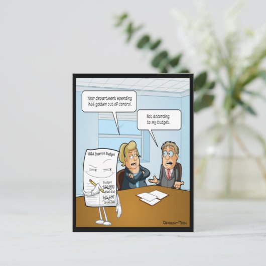 Carte postale drôle de budget sournois (Debout devant)