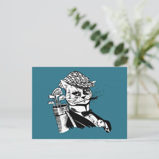 Carte Postale drôle de chat de golf (Debout devant)