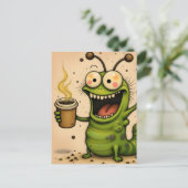 Carte Postale drôle de dessin animé sur la chenille caffinée (Debout devant)