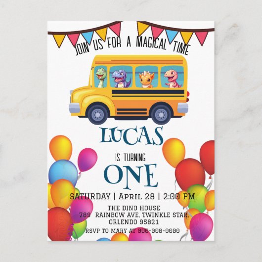 Carte Postale Drôle de dinosaure Garçon d'autobus de rentrée sco (Devant)