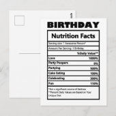 Carte postale drôle de faits nutritionnels d'anniv (Devant / Derrière)