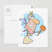 Carte Postale drôle de fée des dents de dessin animé avec mallot (Devant / Derrière)
