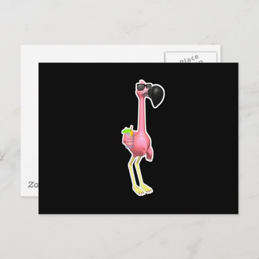 Carte Postale drôle de flamingo avec boisson (Devant / Derrière)