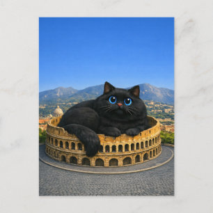 Carte Postale Drôle de gros chat noir dodu dans le Colosseum rom