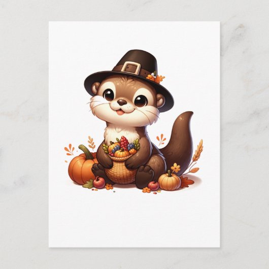 Carte Postale Drôle de loutre reconnaissante amie de Thanksgivin (Devant)