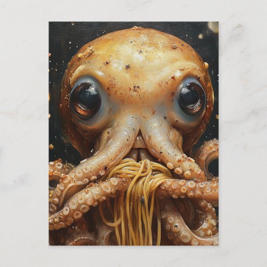 Carte postale drôle de pieuvre mangeant des spaghe (Devant)