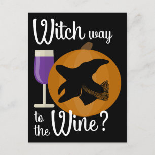Carte Postale Drôle de sorcière d'Halloween : le chemin du vin e