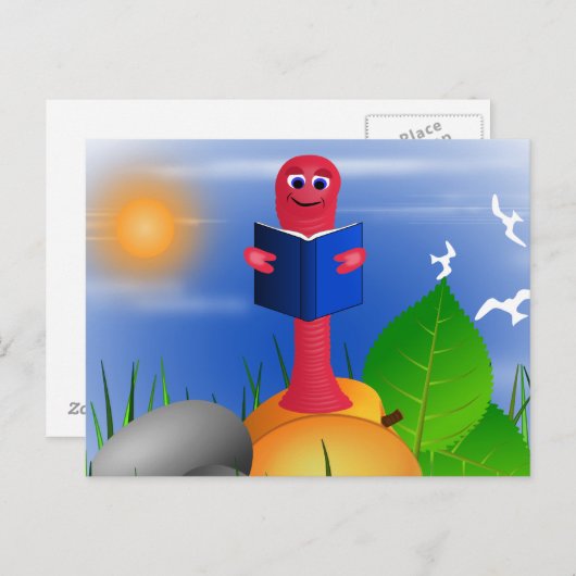 Carte postale drôle de ver de bibliothèque mignon (Devant / Derrière)