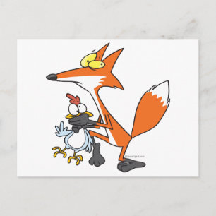 Carte Postale drôle de vol de poulet renard voleur