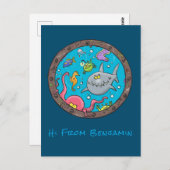 Carte Postale Drôle des créatures marines sous l'eau dessin anim (Devant / Derrière)