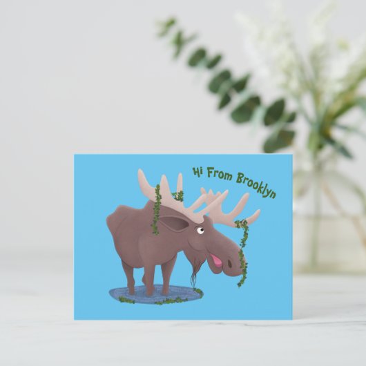 Carte Postale Drôle dessin animé d'orignal heureux (Debout devant)