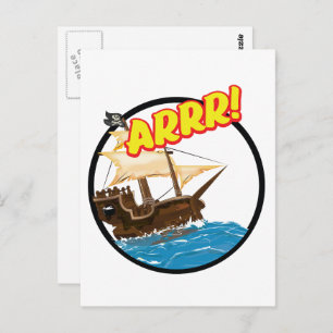 Carte Postale Drôle dessin animé Navire pirate